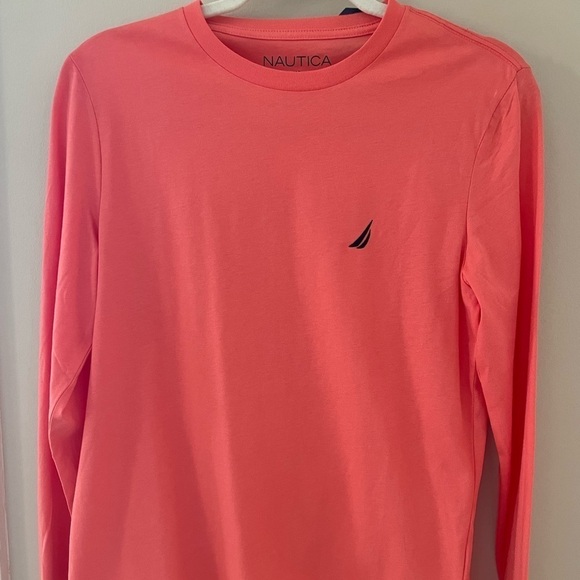 New Nautical Men XS Coral Orange Long Sleeve Cotton T-Shirt Embroidered Logo NWT - Picture 1 of 6